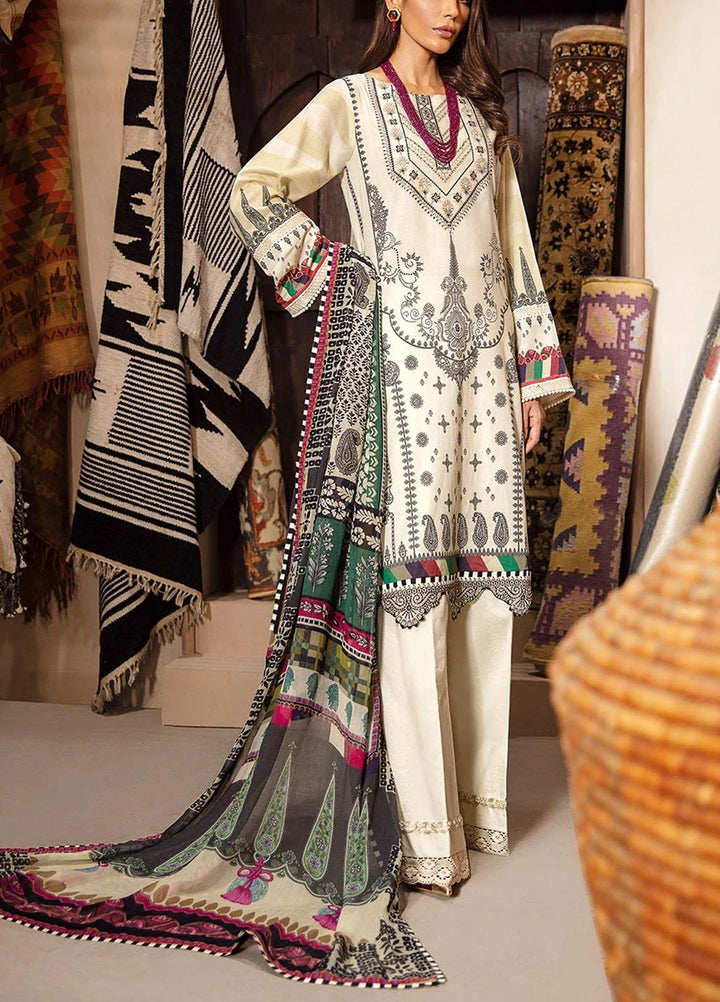 Seran Embroidered Lawn Suits Unstitched 3 Piece SRN21SE 05 Ivory Splendour - Summer Collection