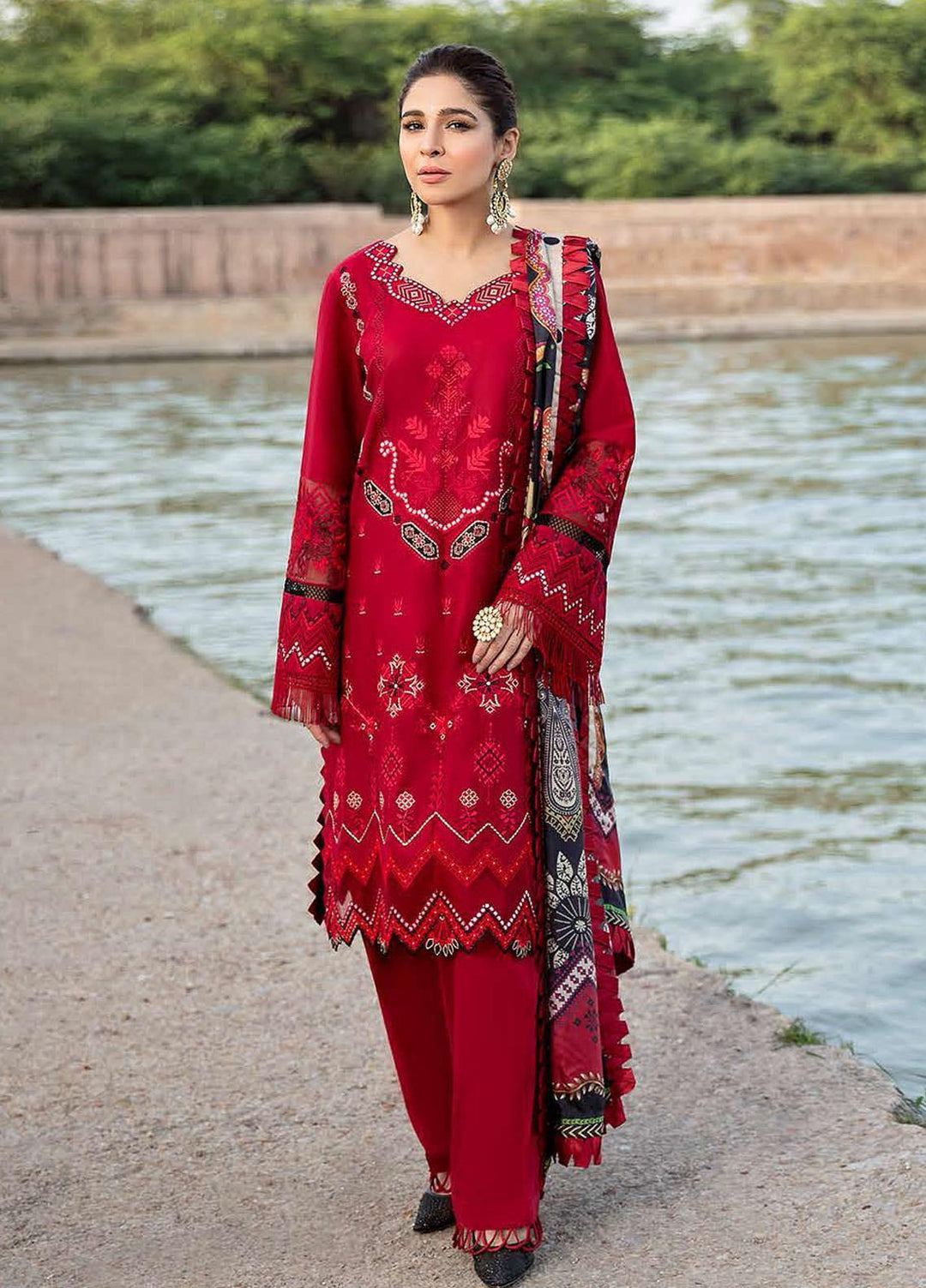 Seran Embroidered Lawn Suits Unstitched 3 Piece SRN21L 04-Scarlet Fantasy - Luxury Collection