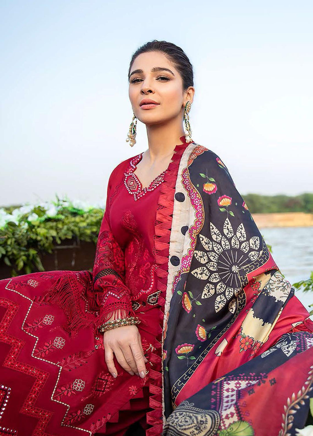 Seran Embroidered Lawn Suits Unstitched 3 Piece SRN21L 04-Scarlet Fantasy - Luxury Collection