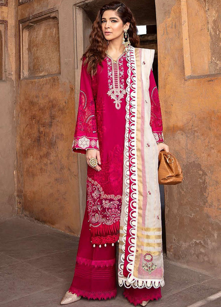 Seran Embroidered Lawn Suits Unstitched 3 Piece SRN21L 05-Majestic Magenta - Luxury Collection
