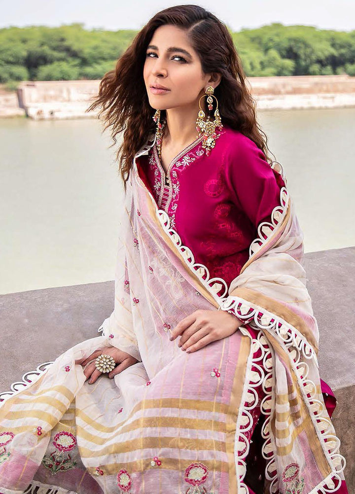 Seran Embroidered Lawn Suits Unstitched 3 Piece SRN21L 05-Majestic Magenta - Luxury Collection