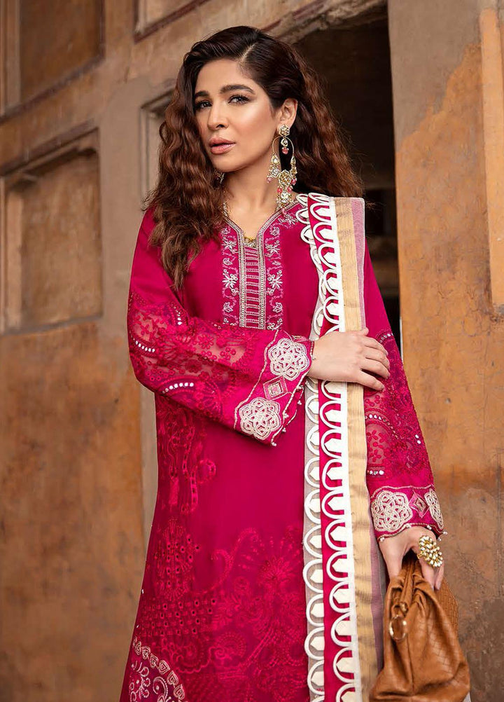 Seran Embroidered Lawn Suits Unstitched 3 Piece SRN21L 05-Majestic Magenta - Luxury Collection