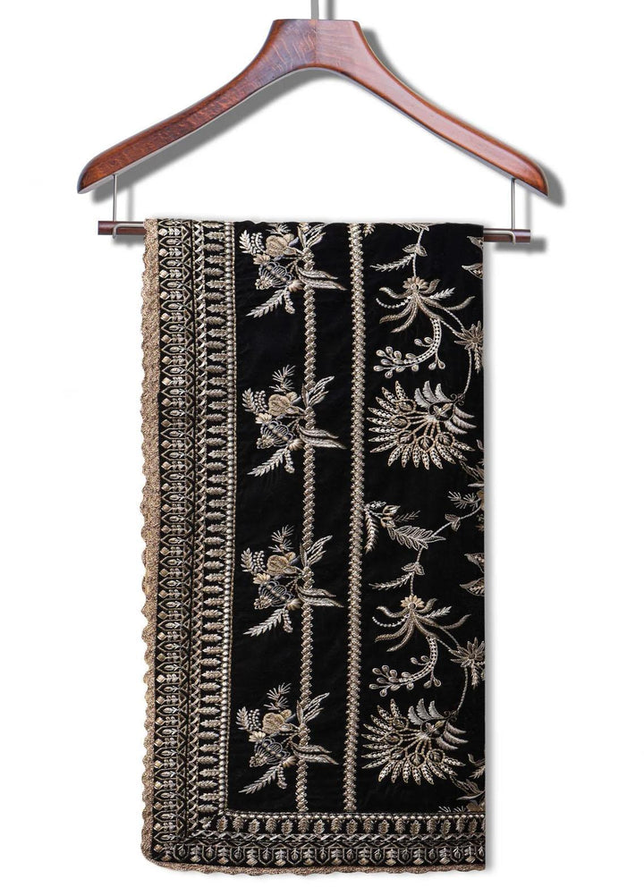 Seran Embroidered Velvet  Shawls SRN23LV Black Velvet Shawl - Velvet Shawls