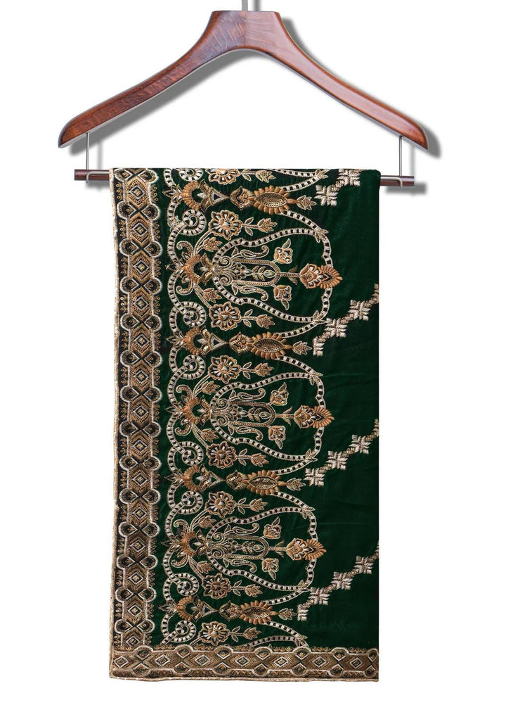 Seran Embroidered Velvet  Shawls SRN23LV Green Velvet Shawl - Velvet Shawls