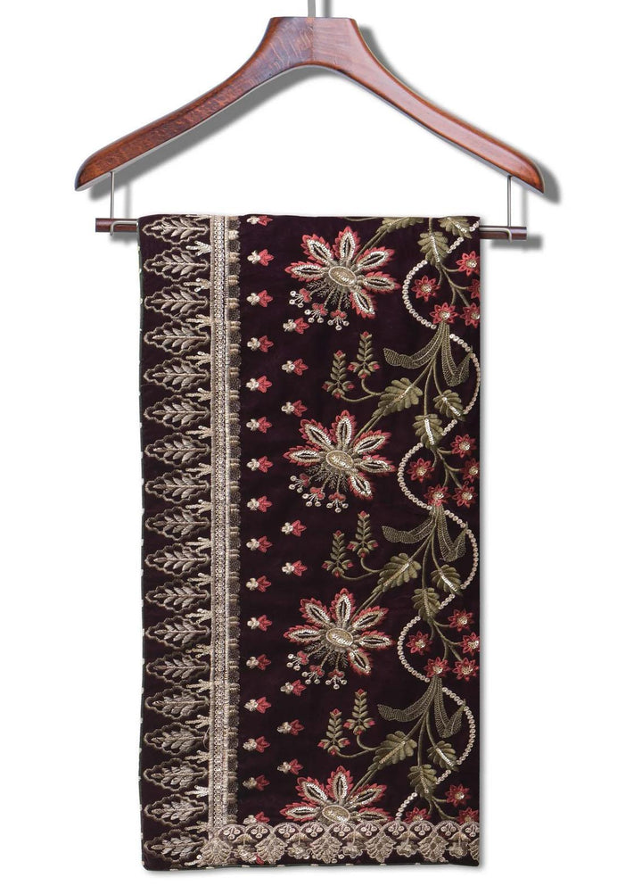 Seran Embroidered Velvet  Shawls SRN23LV Plum Velvet Shawl - Velvet Shawls