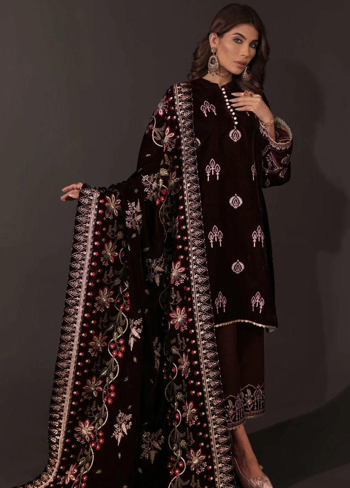 Seran Embroidered Velvet  Shawls SRN23LV Plum Velvet Shawl - Velvet Shawls