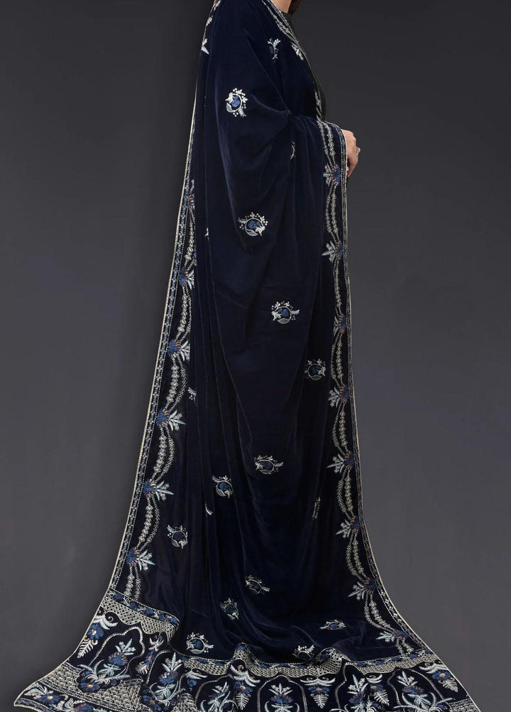 Seran Embroidered Velvet  Shawls SRN23LV Navy Blue Velvet Shawl - Velvet Shawls