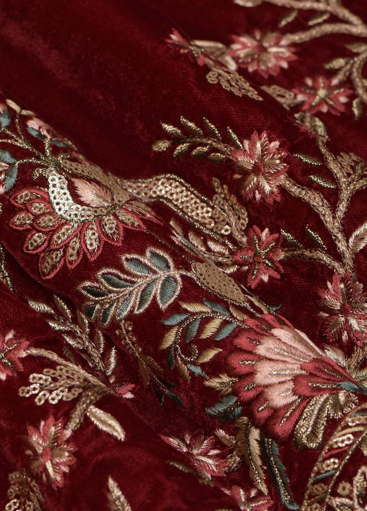 Seran Embroidered Velvet  Shawls SRN23LV Maroon Velvet Shawl - Velvet Shawls