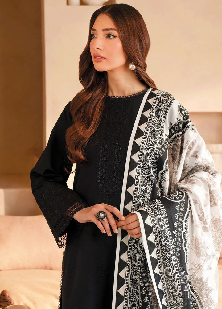 Seran Monochrome Embroidered Lawn Suit Unstitched 3 Piece SRN24M D-01 Noir - Summer Collection