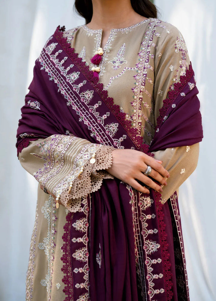 Serenity by Florent Embroidered Leather Peach Suit Unstitched 3 Piece FL-01 B - Winter Collection