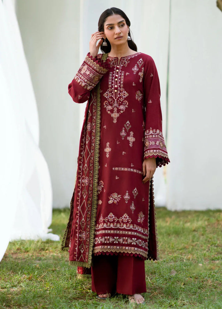 Serenity by Florent Embroidered Leather Peach Suit Unstitched 3 Piece FL-04 A - Winter Collection