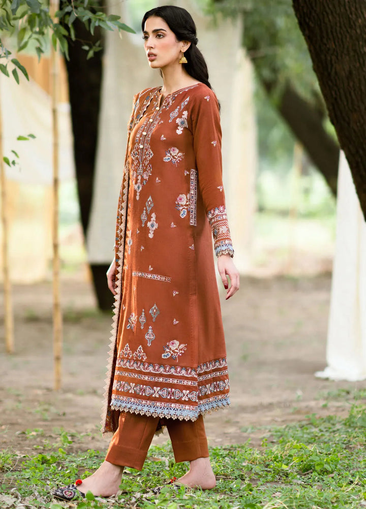 Serenity by Florent Embroidered Leather Peach Suit Unstitched 3 Piece FL-04 B - Winter Collection