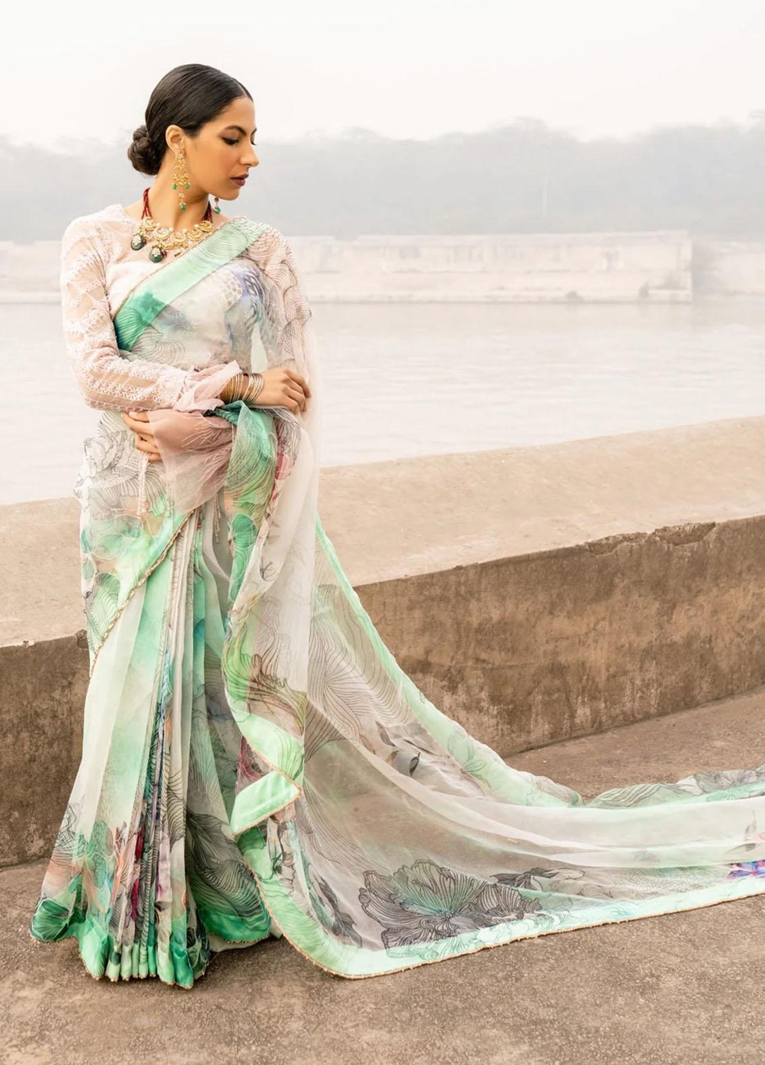 Seroli Embroidered Organza Unstitched Saree SRL21S 015 Nilofer - Spring / Summer Collection