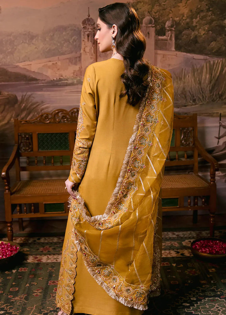 Shagun by Neeshay Embroidered Raw Silk Suit Unstitched 3 Piece NSH24SR Kesar - Festive Collection