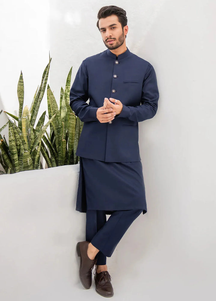 Shahjahan Fancy Men Kurta Pajama with Waistcoat - Blue