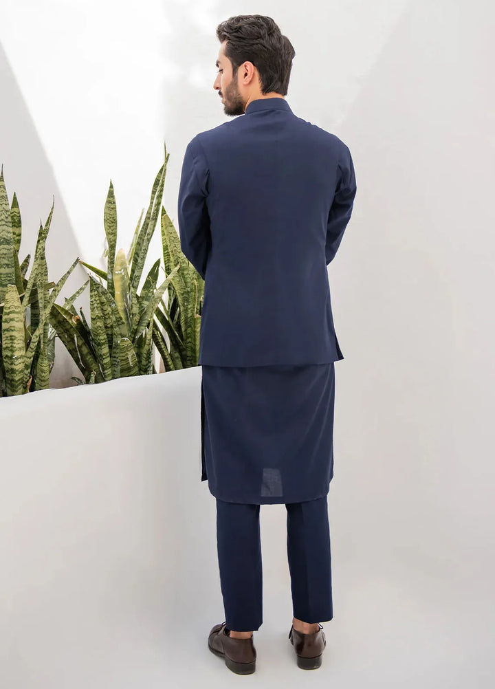 Shahjahan Fancy Men Kurta Pajama with Waistcoat - Blue