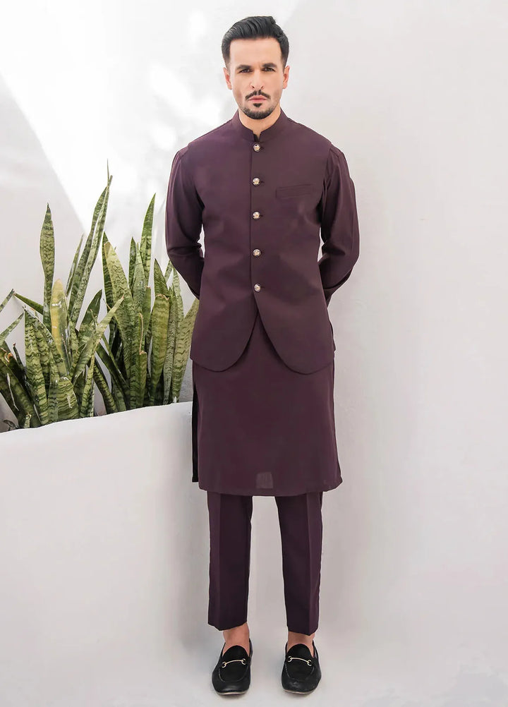 Shahjahan Fancy Men Kurta Pajama with Waistcoat - Chocolate Brown