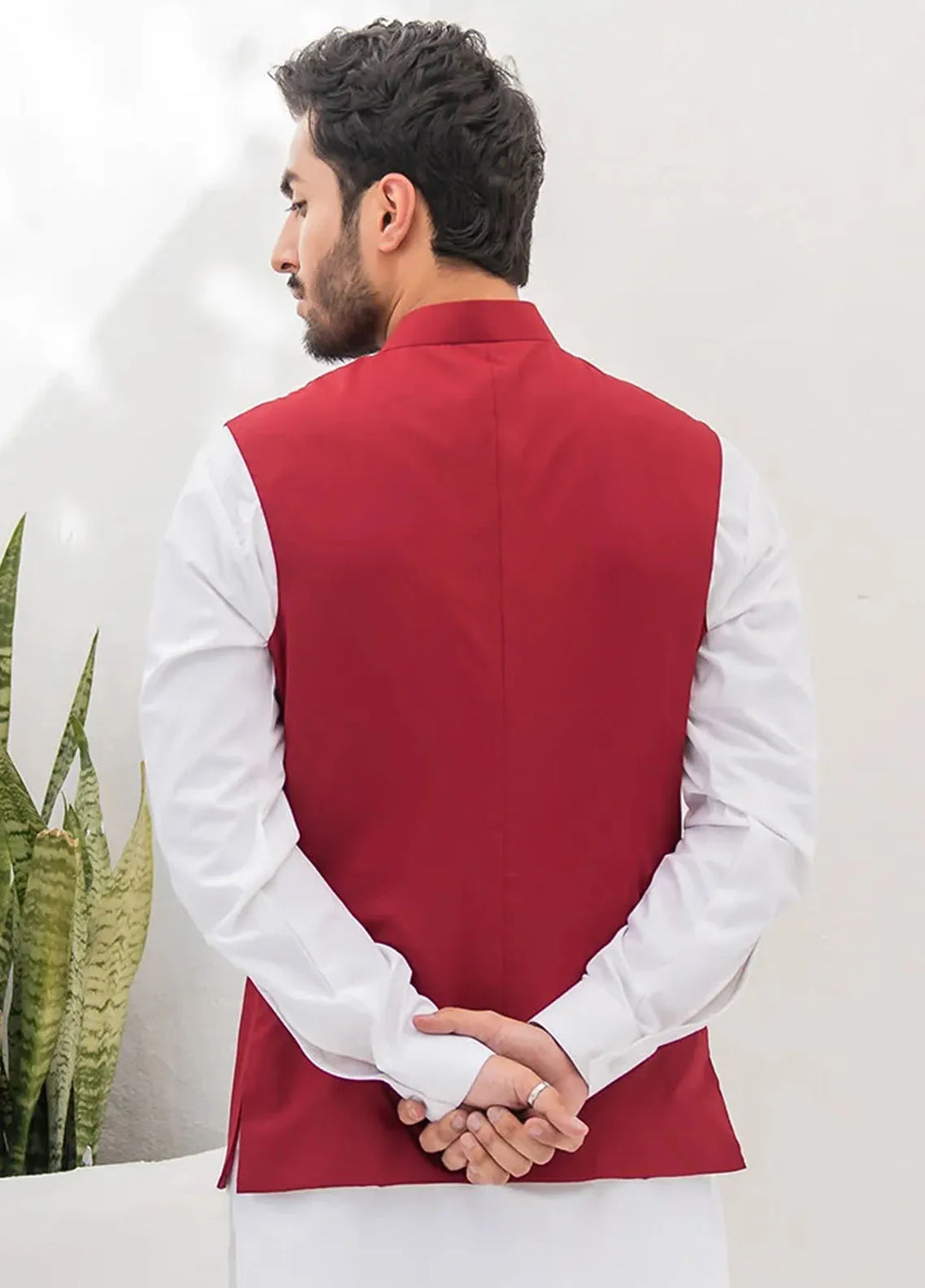 Shahjahan Formal Men Waistcoat - Red W