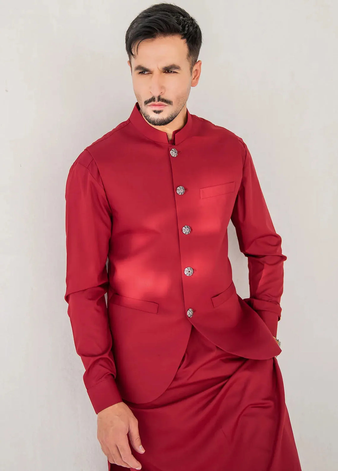 Shahjahan Formal Men Waistcoat - Red