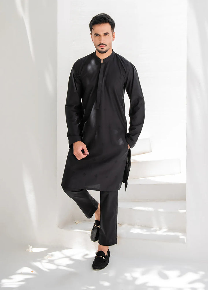 Shahjahan Lawn Embroidered Men Kurta Pajama - Black