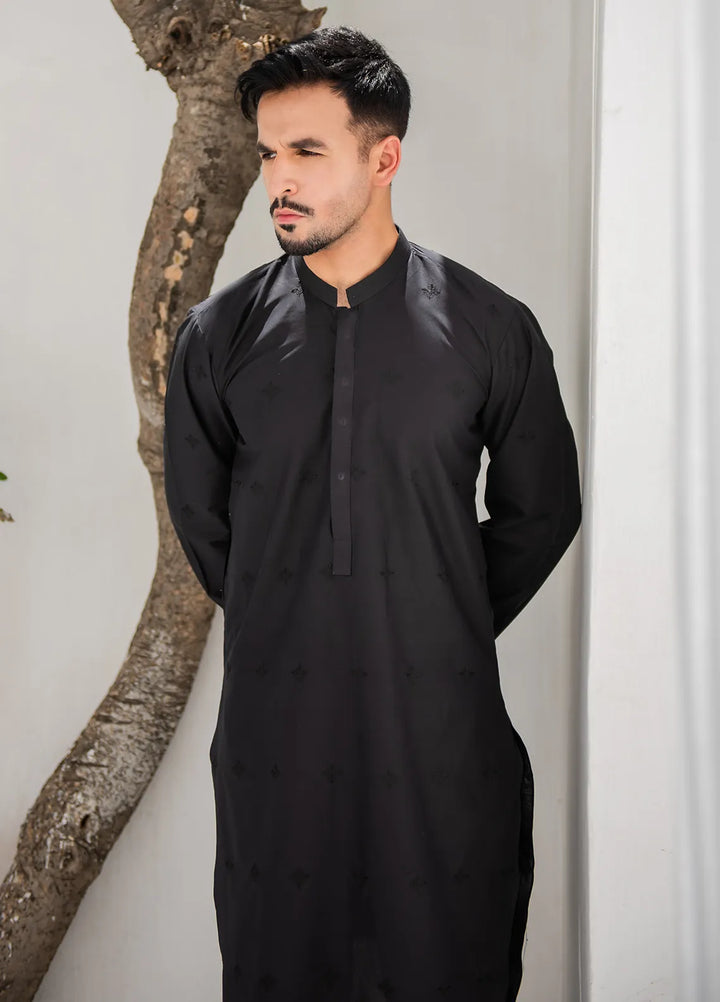 Shahjahan Lawn Embroidered Men Kurta Pajama - Black