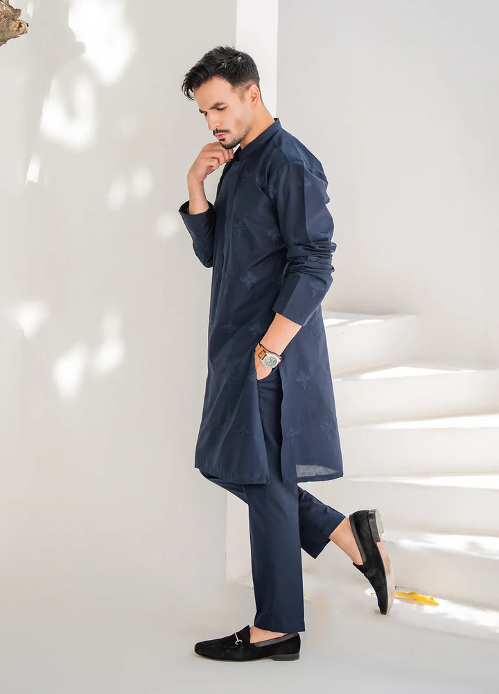 Shahjahan Lawn Embroidered Men Kurta Pajama - Blue