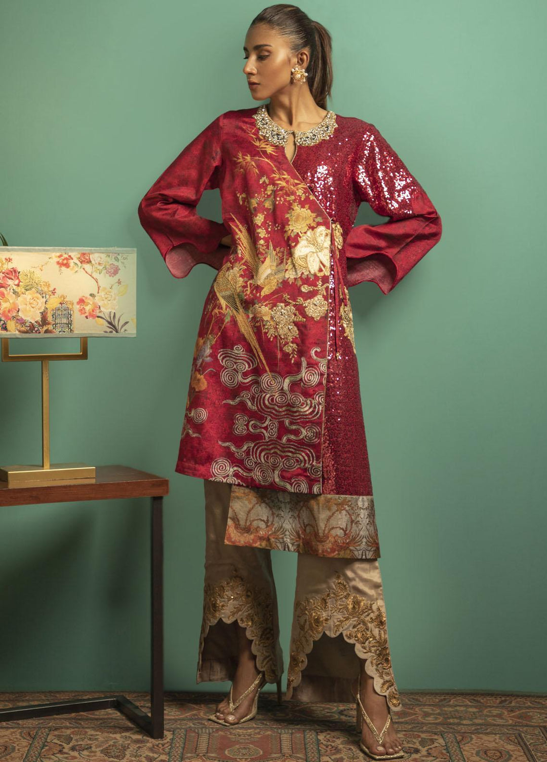 Shamaeel Ansari Luxury Pret  Silk Shirt MK-03
