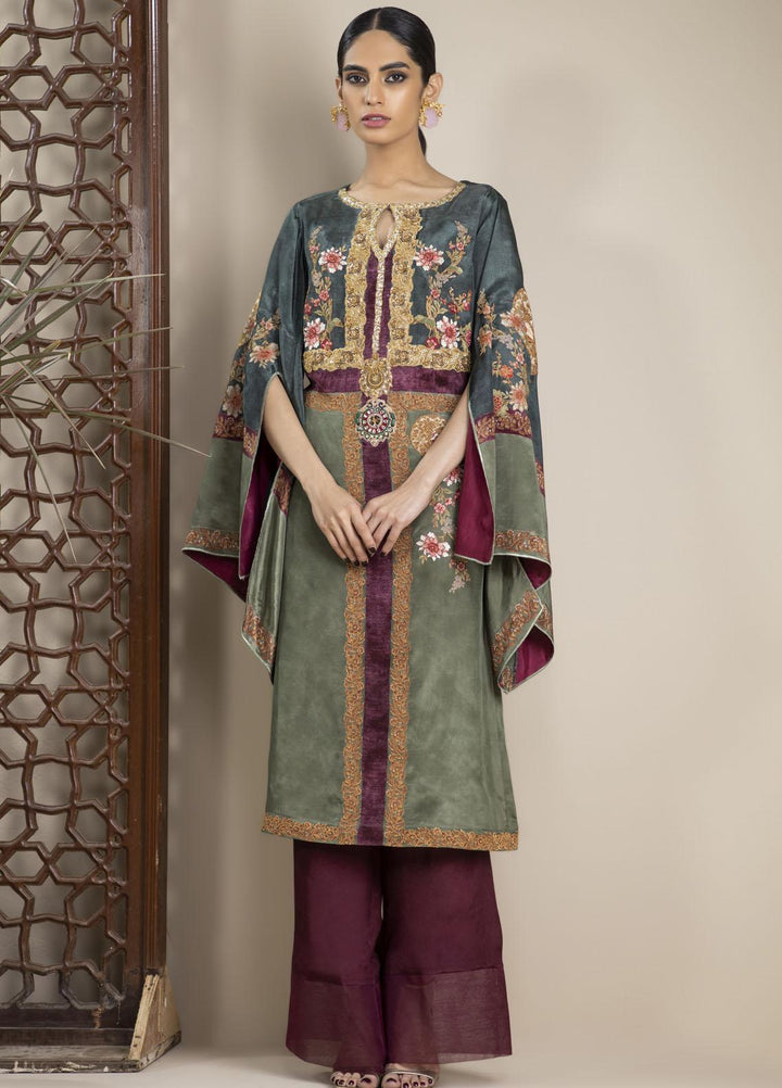 Shamaeel Ansari Luxury Pret Embroidered Silk Shirt NR - 05