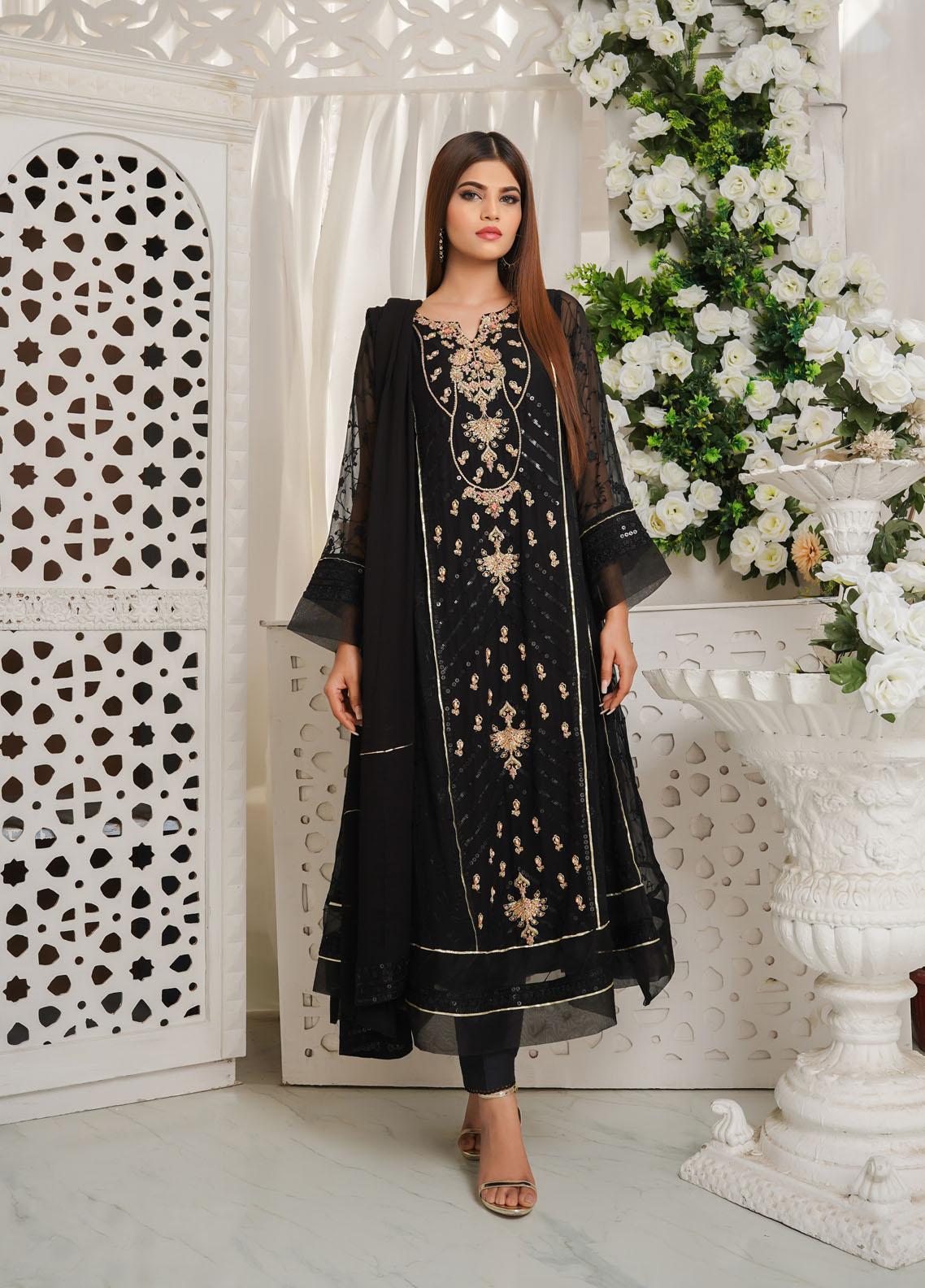 Shamooz Luxury Pret Chiffon 3 Piece Dress SHM23MP Mystic Black/SEM-0366 – Sanaulla Store