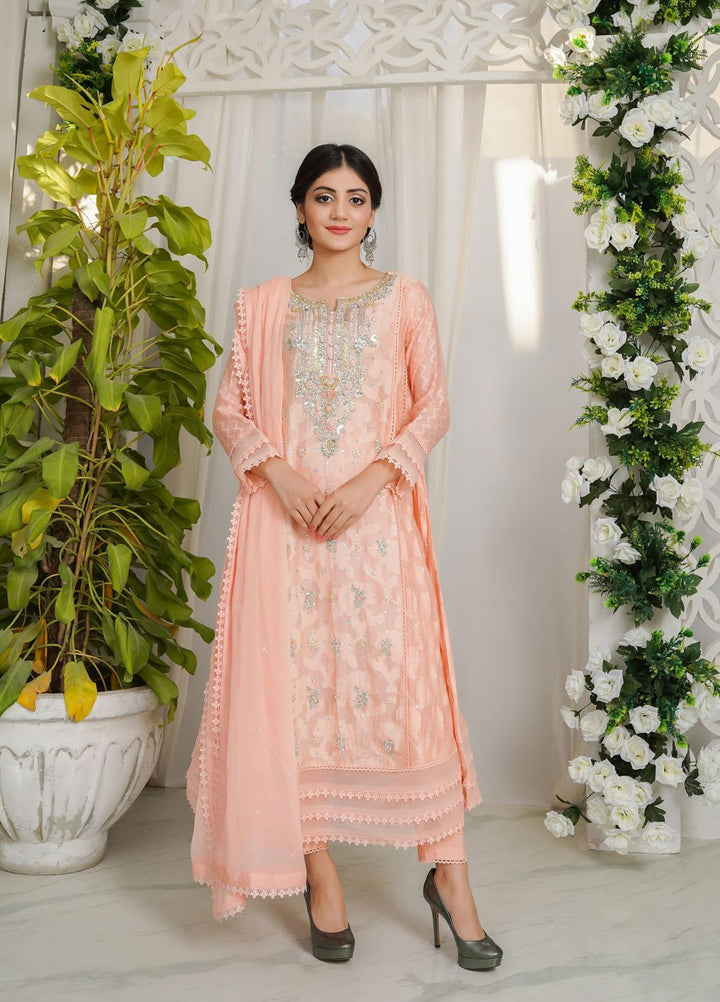 Shamooz Luxury Pret  Jacquard 3 Piece Dress SHM23MP Peach Affair /SEM-0369