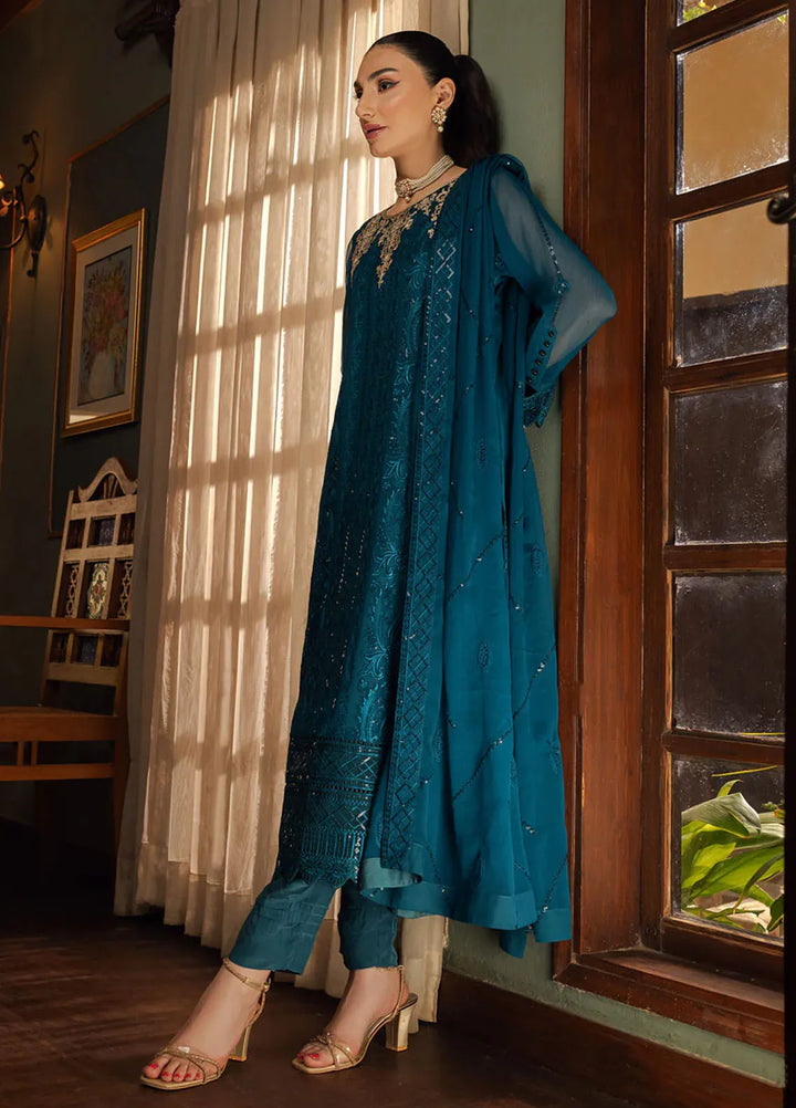Shamooz Pret Embroidered Chiffon 3 Piece Suit SEM-0681 Cyan