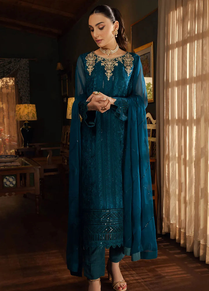 Shamooz Pret Embroidered Chiffon 3 Piece Suit SEM-0681 Cyan