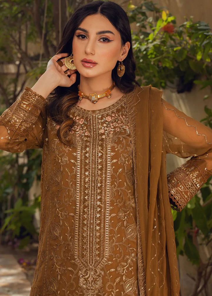Shamooz Pret Embroidered Chiffon 3 Piece Suit SEM-0683 Caramel