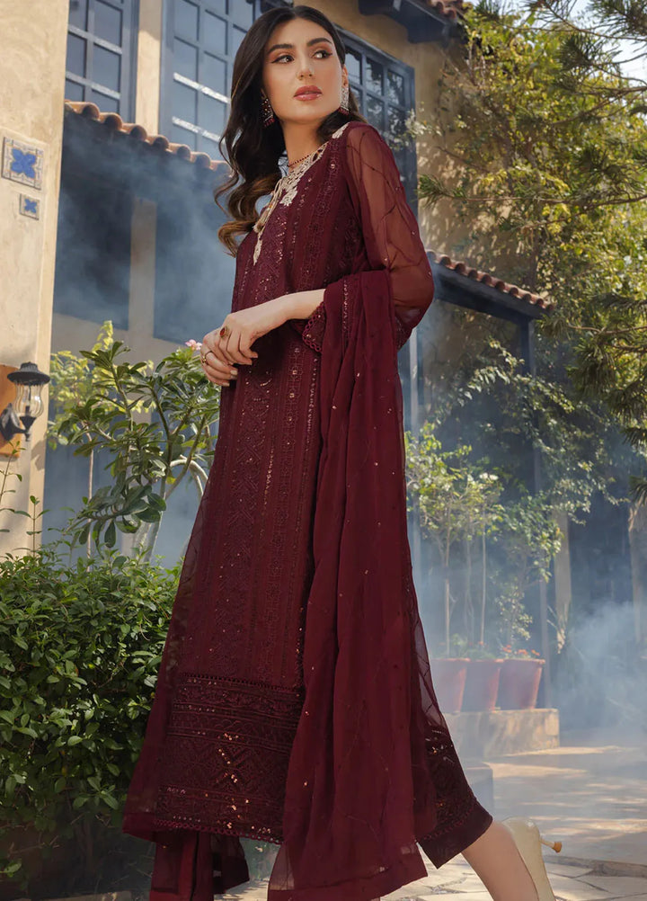 Shamooz Pret Embroidered Chiffon 3 Piece Suit SEM-0684 Dark Purple