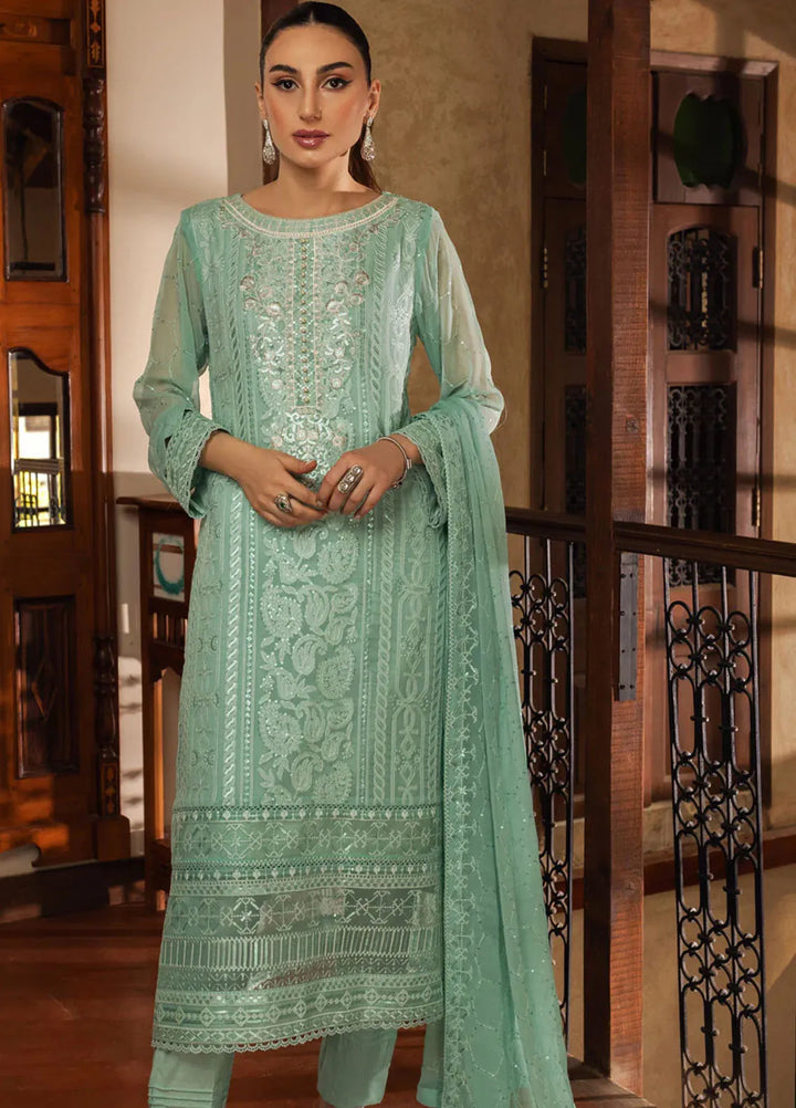 Shamooz Pret Embroidered Chiffon 3 Piece Suit SEM-0686 Aqua Green