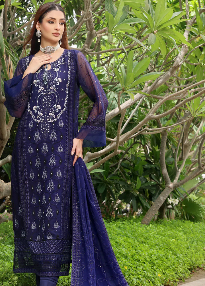 Shamooz Pret Embroidered Chiffon 3 Piece Suit SEM-0708 Blue Blood