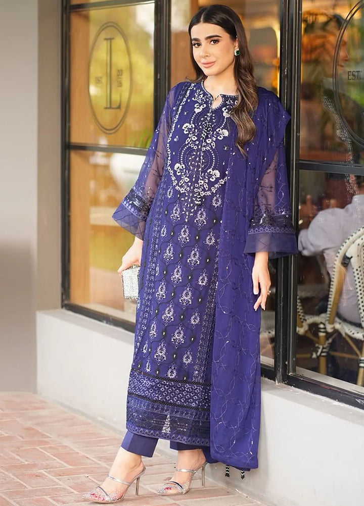 Shamooz Pret Embroidered Chiffon 3 Piece Suit SEM-0708 Blue Blood