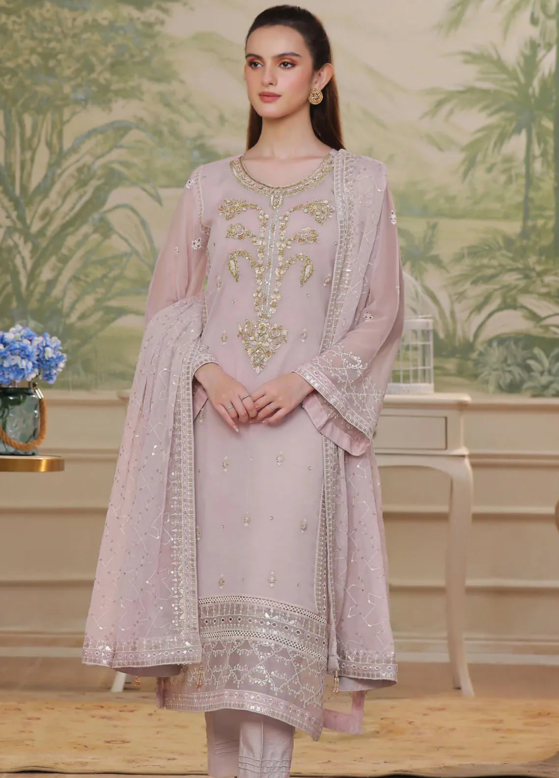 Shamooz Embroidered Casual Chiffon 3 Piece Suit SEM-0517 Apple Green