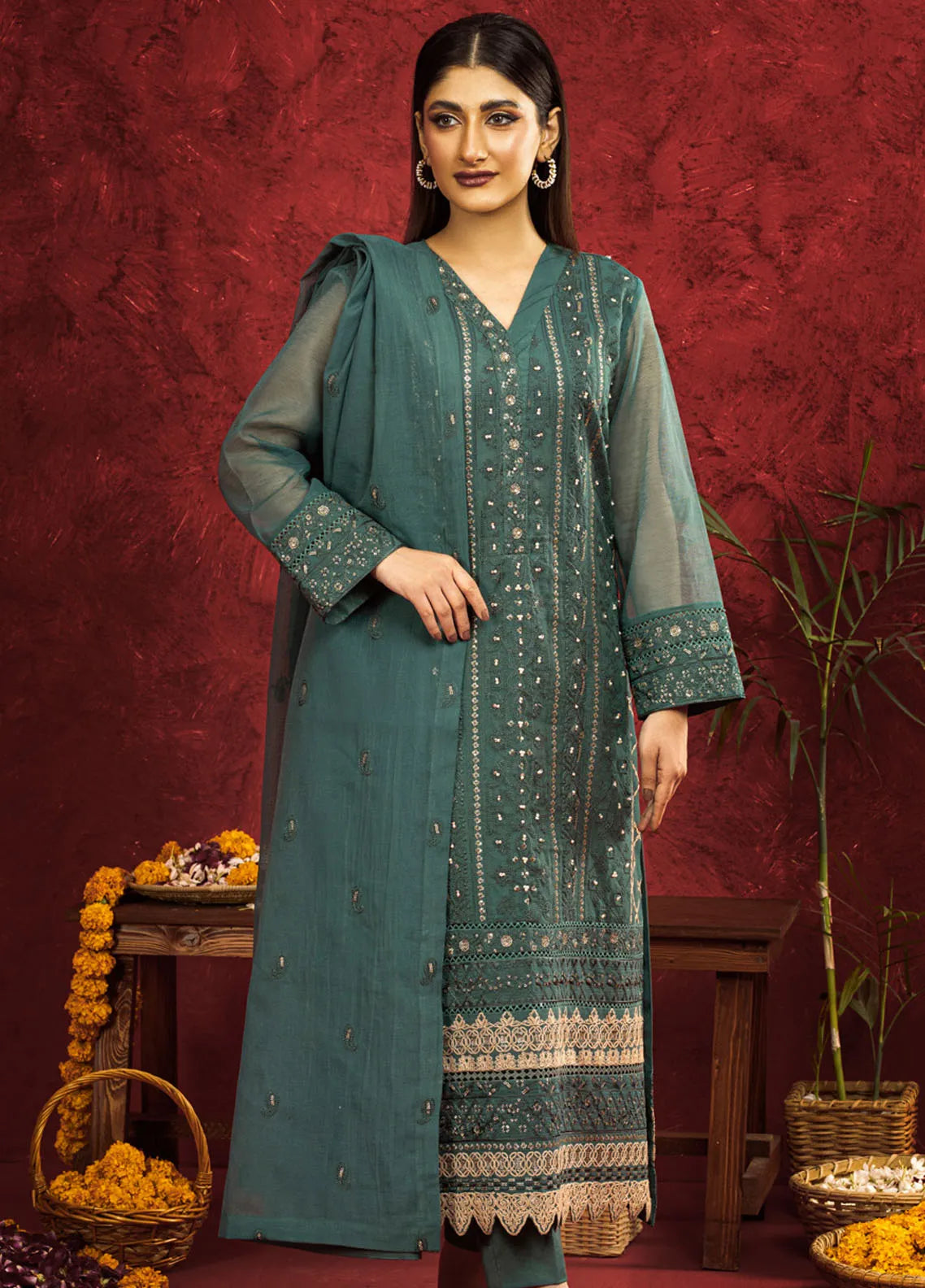 Shamooz Pret Embroidered Khaadi Net 3 Piece Suit SEM-0531 Blush Pink