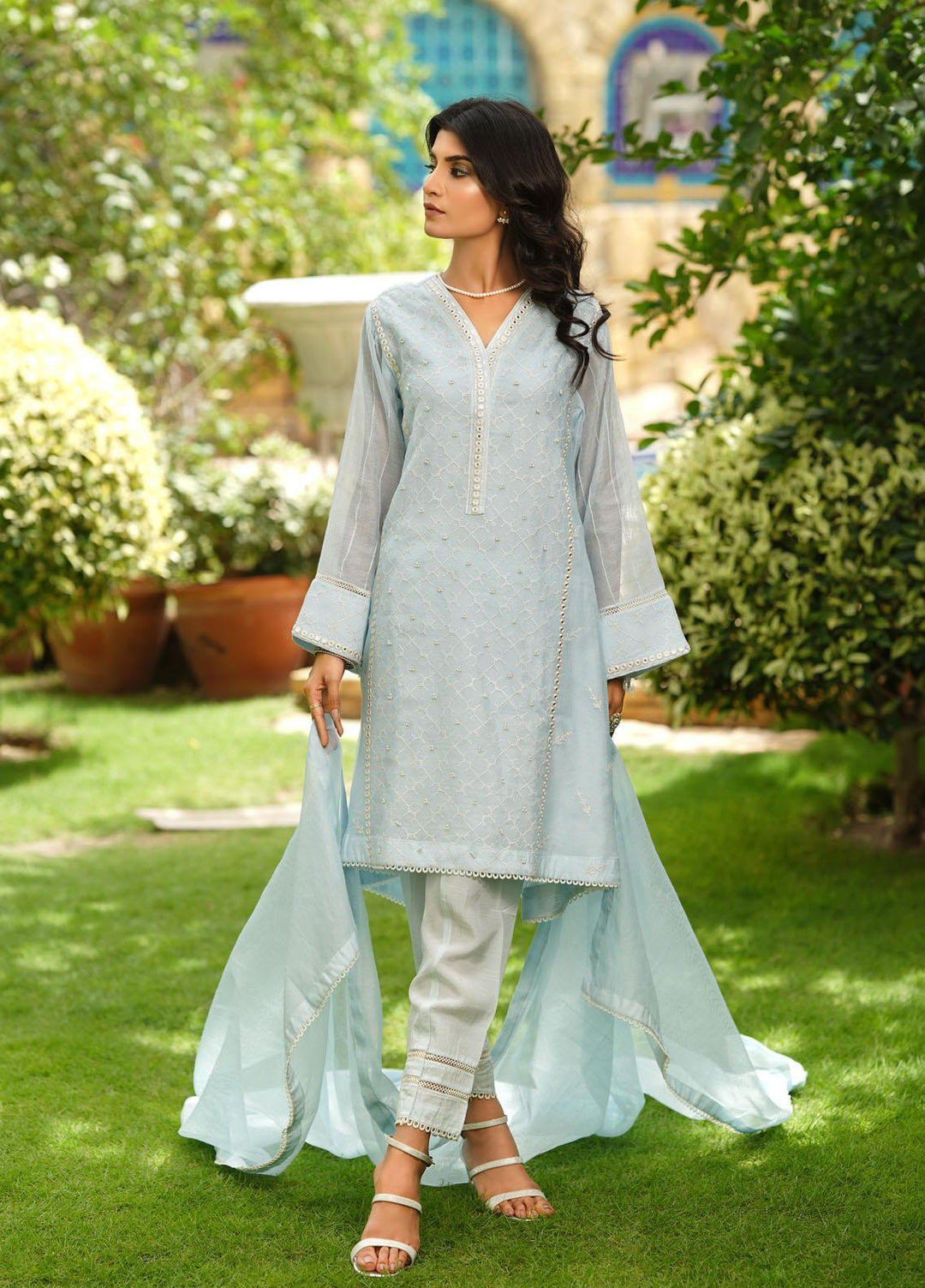 Shamooz Luxury Pret  Cotton Net 3 Piece Suit SHM22RW SEM-0300 Light Blue