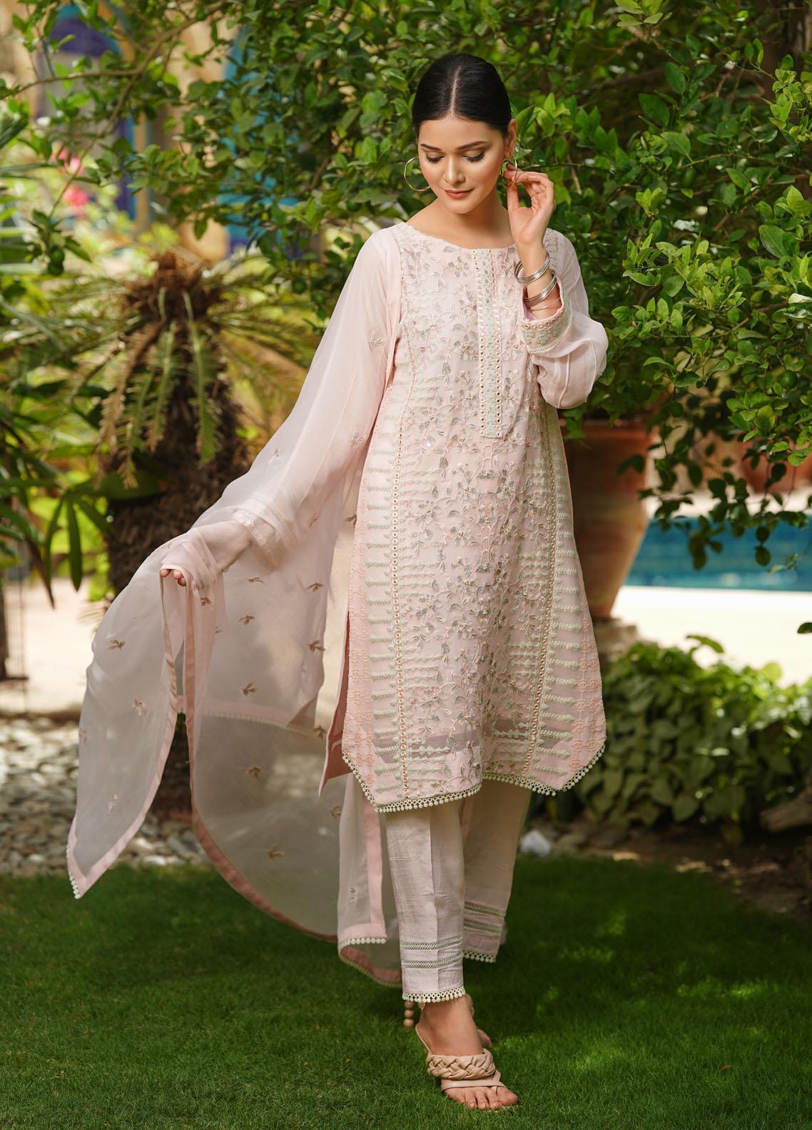 Shamooz Pret Formal Chiffon 3 Piece Suit SEM-0636 Powder Blue