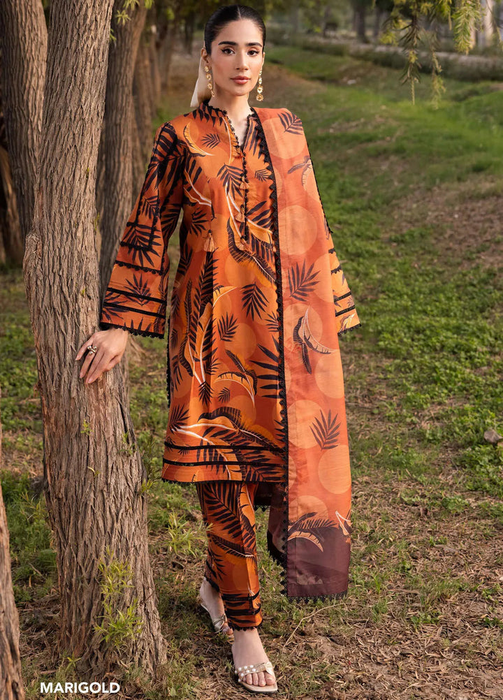 Sheen Prints By Alizeh Fashion Printed Lawn Suit Unstitched 3 Piece AFB24S2 6013-Marigold - Summer Collection