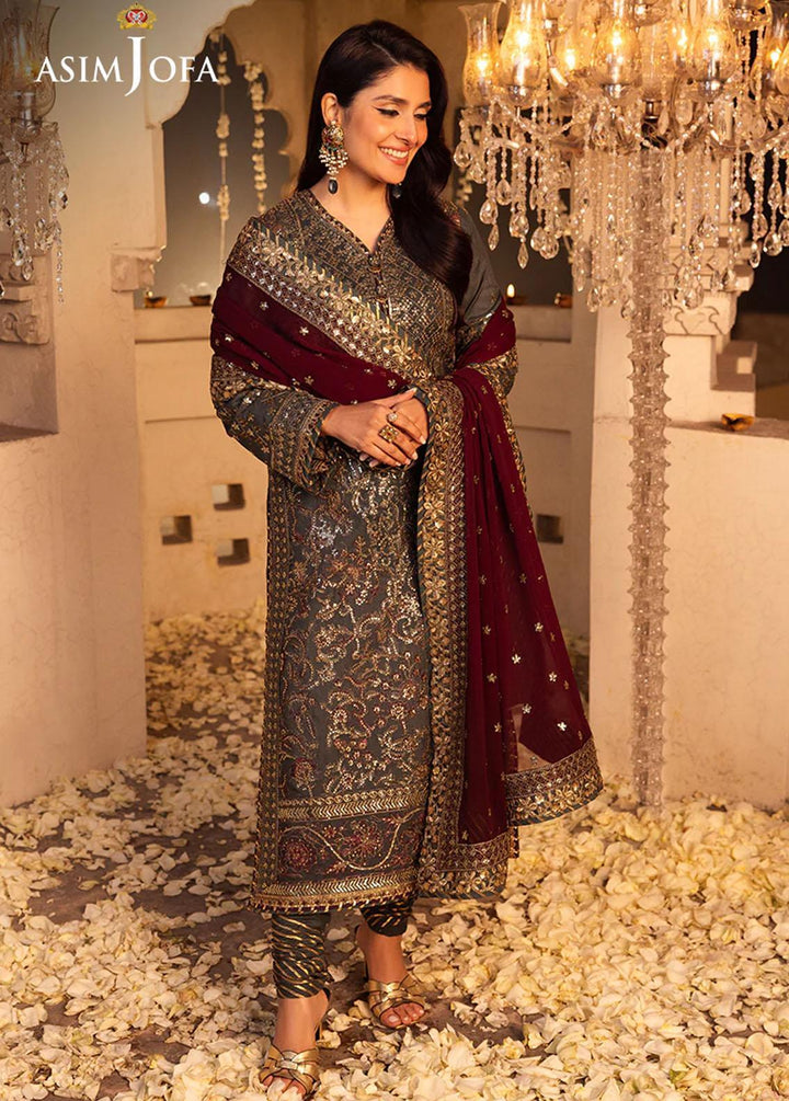 Shehnai By Asim Jofa Embroidered Raw silk Suits Unstitched 3 Piece AJ24SH AJSH-07 - Festive Collection