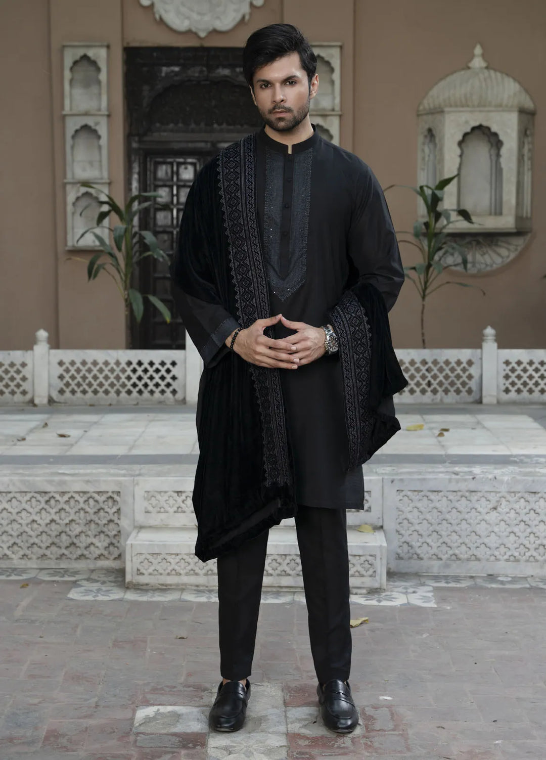 Shehnai by Fabrich Embroidered Velvet Shawl 1 Piece GTS-VS-003 -Mens Collection