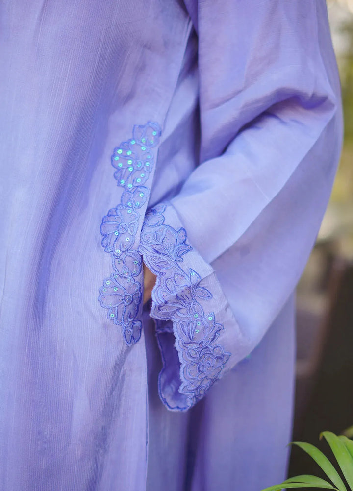 Silkspire by Fozia Khalid Pret Embroidered Raw Silk 3 piece Suit Lagoon