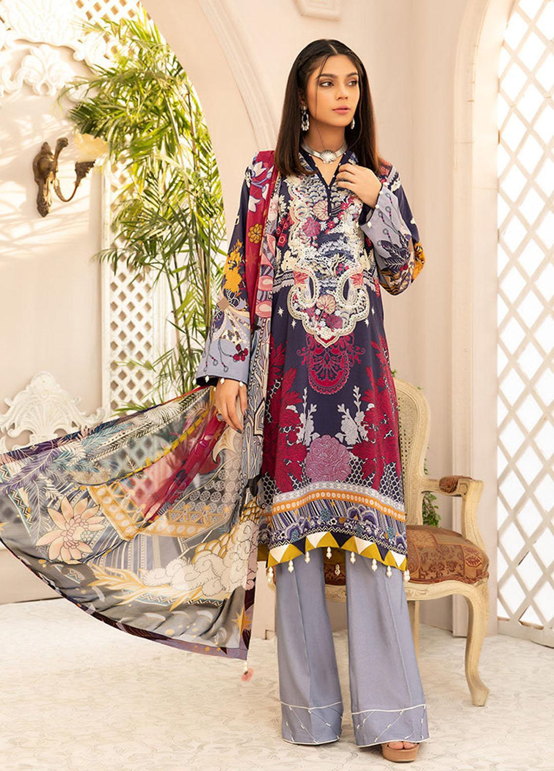 Silsila By Vitalia Embroidered Linen Suits Unstitched 3 Piece VT23S D-05 Serena - Festive Collection