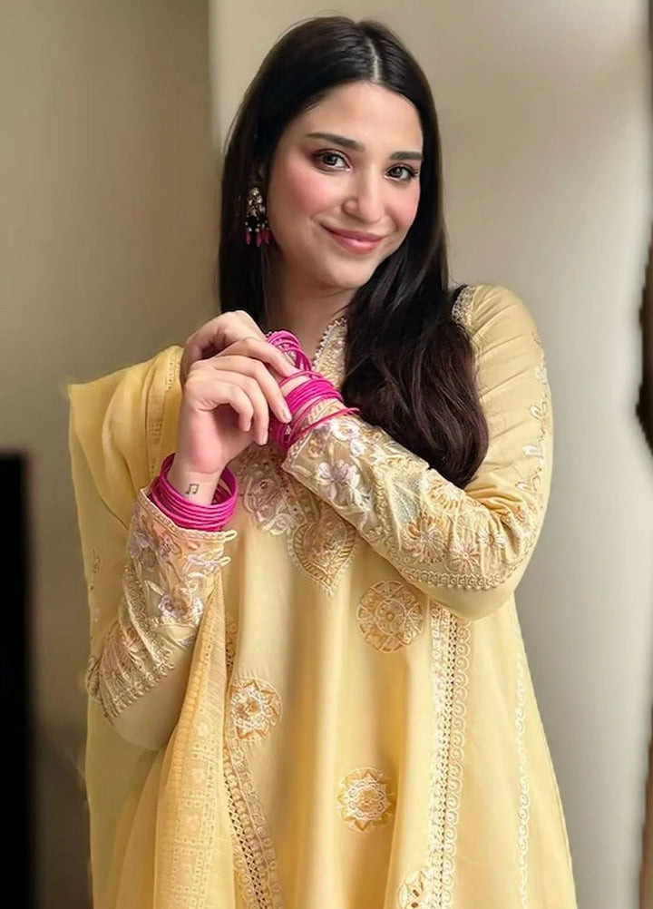 Siraa by Sadaf Fawad Khan Embroidered Lawn Suit Unstitched 3 Piece SDF24SL Zaphira A - Summer Collection