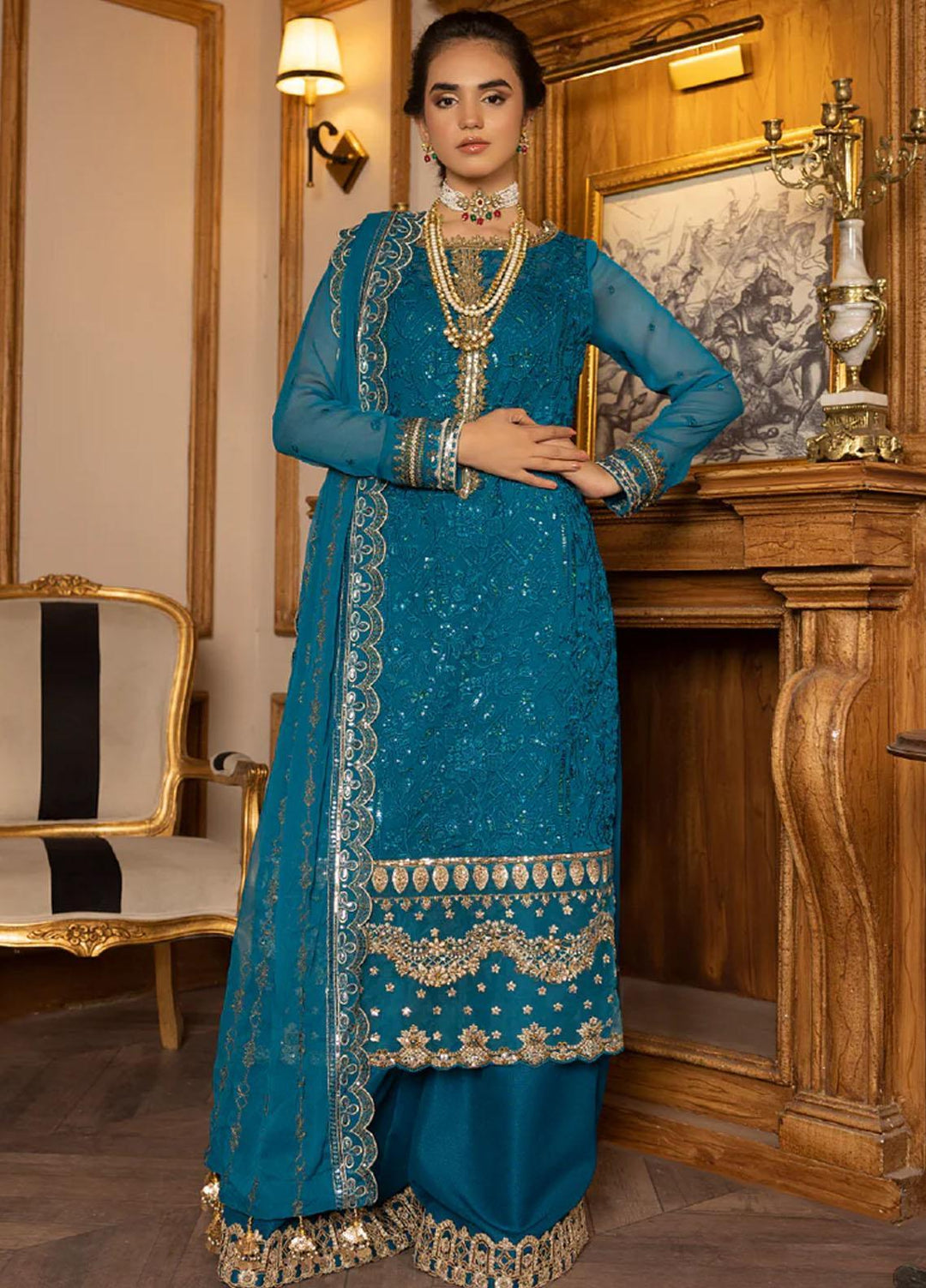 Sirr-e-Ayaa By AY Textile Embroidered Chiffon Suits Unstitched 3 Piece AYT23SA Sapphire Serenade - Luxury Collection
