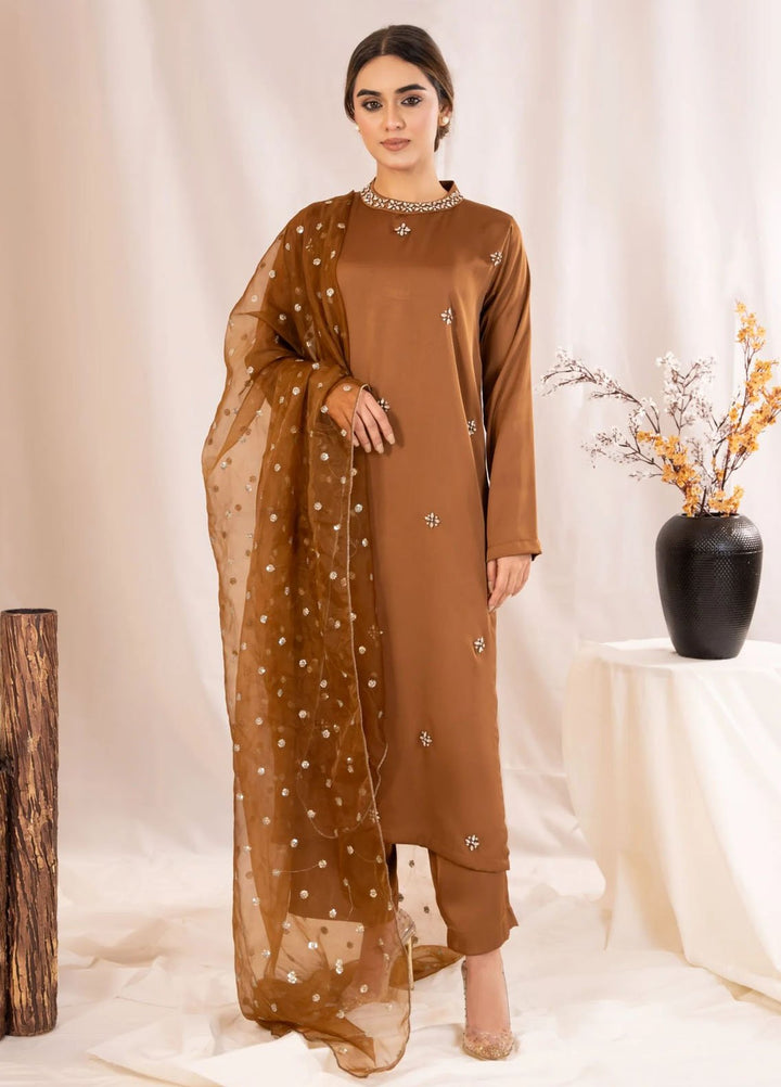 Slay Wear Pret Solid Korean silk 3 Piece Suit Zareen