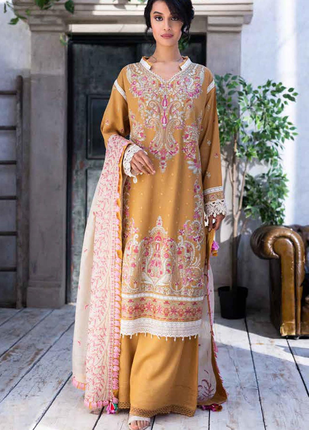 Sobia Nazir Embroidered Silk Karandi Suits Unstitched 3 Piece SN21AW D-01A - Winter Collection